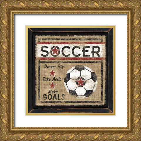 Soccer Gold Ornate Wood Framed Art Print with Double Matting by Spivey, Linda