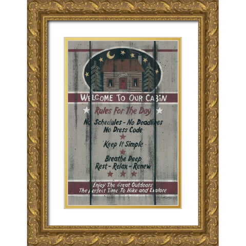 Cabin Rules for the Day Gold Ornate Wood Framed Art Print with Double Matting by Spivey, Linda