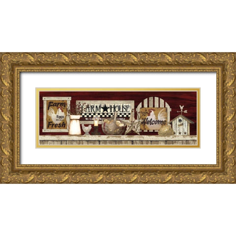 Farm Rooster Shelf Gold Ornate Wood Framed Art Print with Double Matting by Spivey, Linda