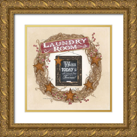 Laundry Room Wreath Gold Ornate Wood Framed Art Print with Double Matting by Spivey, Linda