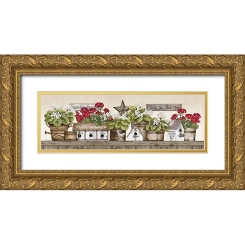 Geranium Shelf Gold Ornate Wood Framed Art Print with Double Matting by Spivey, Linda