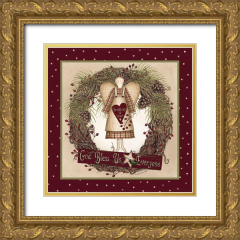 Folk Angel Christmas Wreath Gold Ornate Wood Framed Art Print with Double Matting by Spivey, Linda