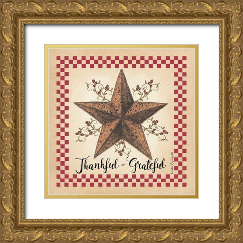 Thankful Grateful Barnstar Gold Ornate Wood Framed Art Print with Double Matting by Spivey, Linda
