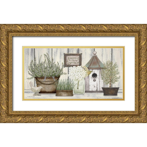 Collection of Herbs Gold Ornate Wood Framed Art Print with Double Matting by Spivey, Linda