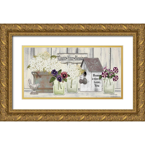 Farmhouse Flowers Gold Ornate Wood Framed Art Print with Double Matting by Spivey, Linda