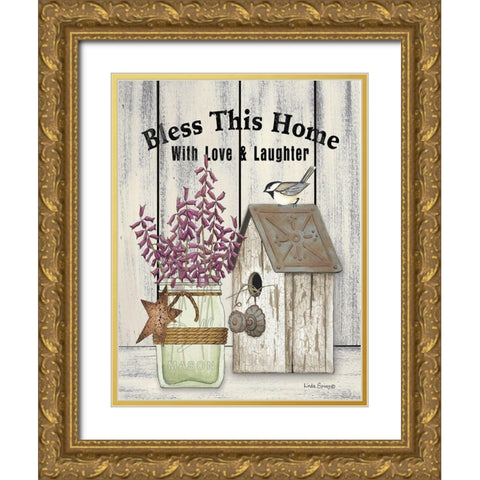 Bless This Home Gold Ornate Wood Framed Art Print with Double Matting by Spivey, Linda