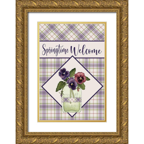 Springtime Welcome Gold Ornate Wood Framed Art Print with Double Matting by Spivey, Linda