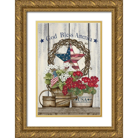 God Bless America Still Life Gold Ornate Wood Framed Art Print with Double Matting by Spivey, Linda