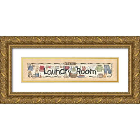 Laundry Room Gold Ornate Wood Framed Art Print with Double Matting by Spivey, Linda