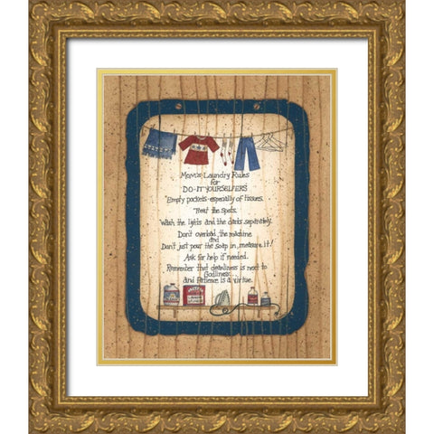 Moms Laundry Rules Gold Ornate Wood Framed Art Print with Double Matting by Spivey, Linda