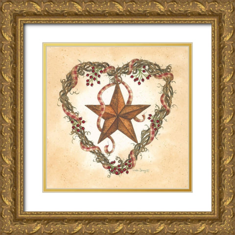 Barnstar with Heart Wreath Gold Ornate Wood Framed Art Print with Double Matting by Spivey, Linda