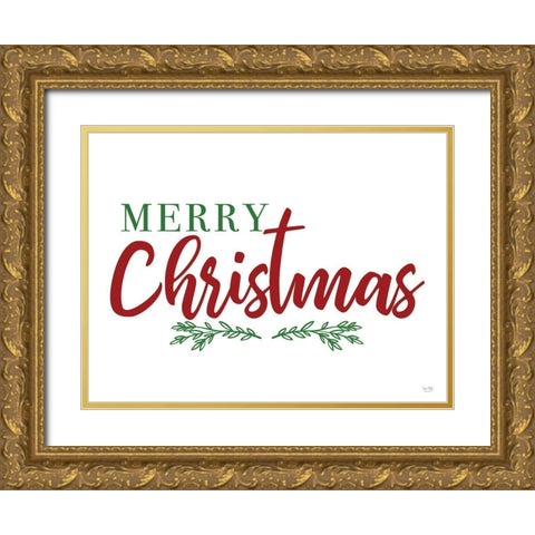 Merry Christmas Gold Ornate Wood Framed Art Print with Double Matting by Lux + Me Designs