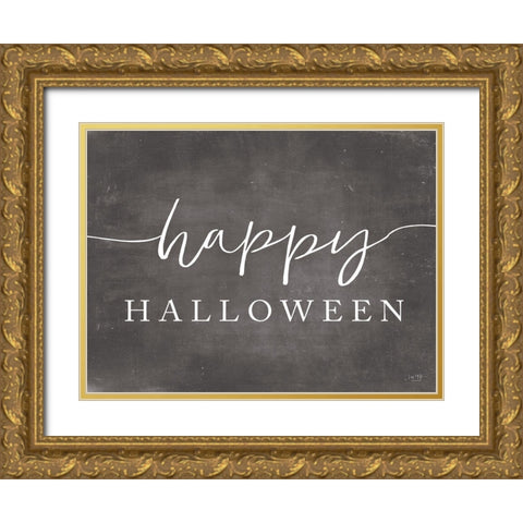 Happy Halloween Gold Ornate Wood Framed Art Print with Double Matting by Lux + Me Designs