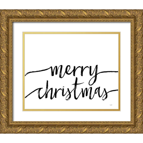 Merry Christmas Gold Ornate Wood Framed Art Print with Double Matting by Lux + Me Designs