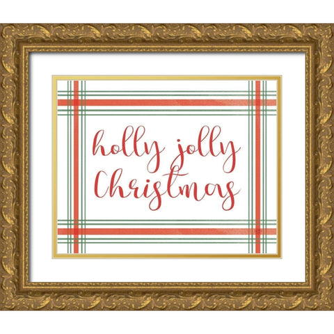 Holly Jolly Christmas Gold Ornate Wood Framed Art Print with Double Matting by Lux + Me Designs