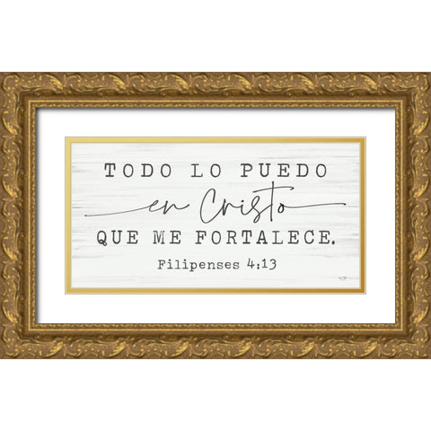 Philippians 4:13 Spanish    Gold Ornate Wood Framed Art Print with Double Matting by Lux + Me Designs