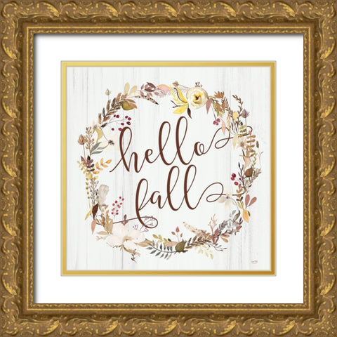 Hello Fall Gold Ornate Wood Framed Art Print with Double Matting by Lux + Me Designs