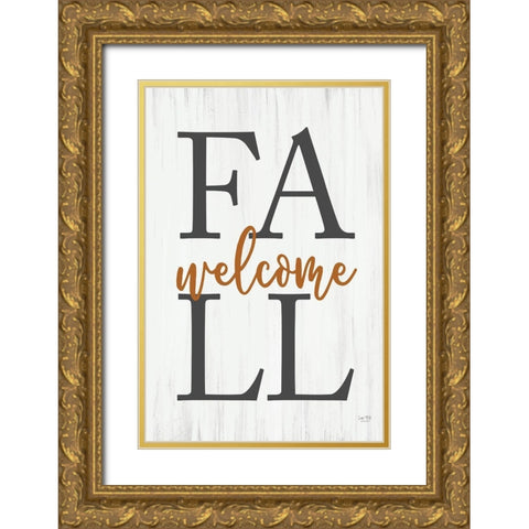 Welcome Fall Gold Ornate Wood Framed Art Print with Double Matting by Lux + Me Designs