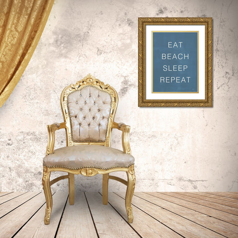 Eat Beach Sleep Repeat Gold Ornate Wood Framed Art Print with Double Matting by Lux + Me Designs