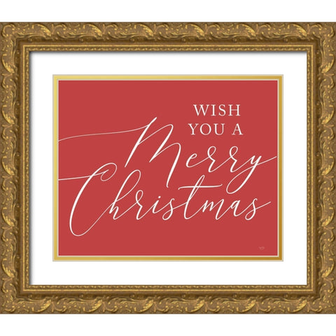 We Wish You a Merry Christmas   Gold Ornate Wood Framed Art Print with Double Matting by Lux + Me Designs