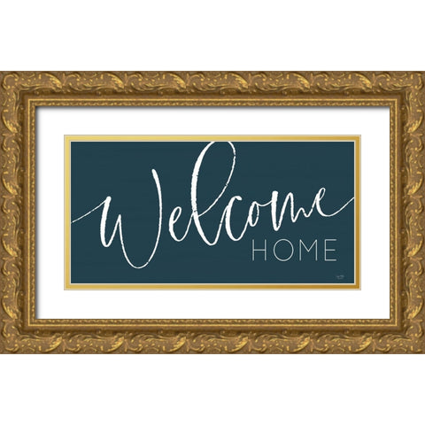 Welcome Home Gold Ornate Wood Framed Art Print with Double Matting by Lux + Me Designs