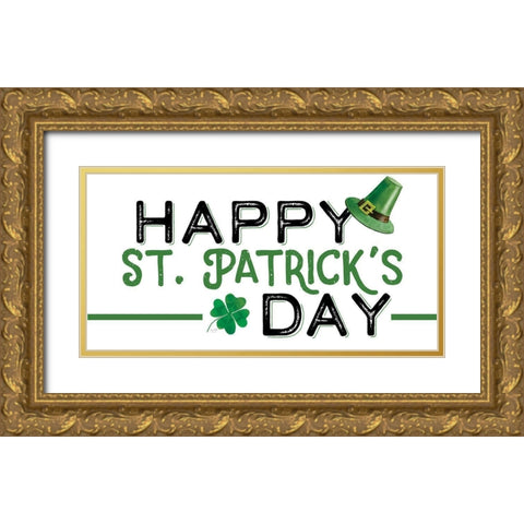 Happy St. Patricks Day Gold Ornate Wood Framed Art Print with Double Matting by Lux + Me Designs