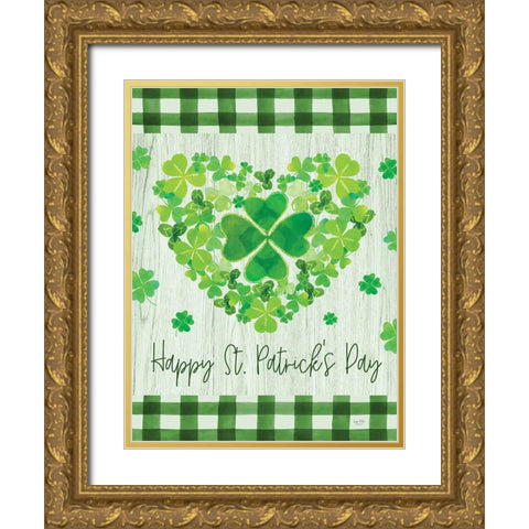 Happy St. Patricks Day Gold Ornate Wood Framed Art Print with Double Matting by Lux + Me Designs