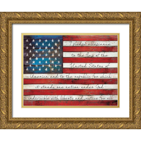 Pledge of Allegiance Gold Ornate Wood Framed Art Print with Double Matting by Rae, Marla