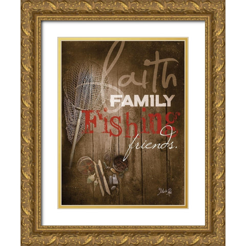 Faith Family Fishing Gold Ornate Wood Framed Art Print with Double Matting by Rae, Marla