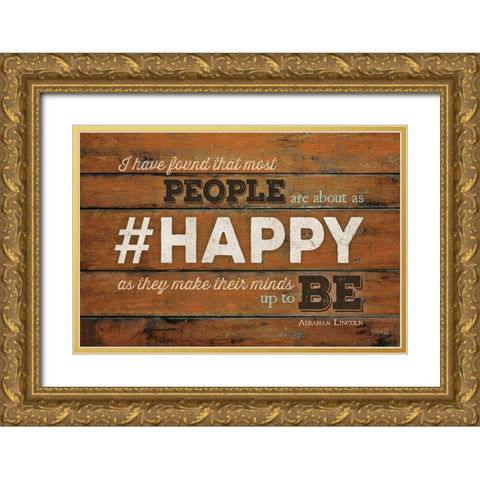 HAPPY Gold Ornate Wood Framed Art Print with Double Matting by Rae, Marla