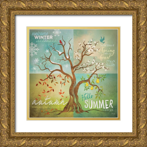 Four Seasons Tree Gold Ornate Wood Framed Art Print with Double Matting by Rae, Marla