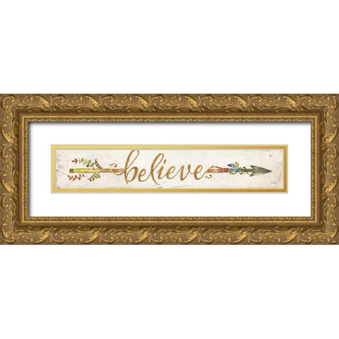 Believe Arrow Gold Ornate Wood Framed Art Print with Double Matting by Rae, Marla