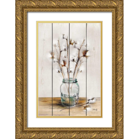 Cotton Stems Gold Ornate Wood Framed Art Print with Double Matting by Rae, Marla