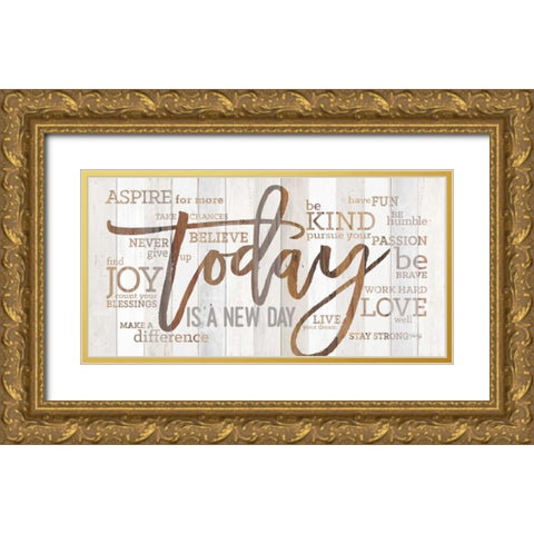 Today is a New Day Gold Ornate Wood Framed Art Print with Double Matting by Rae, Marla