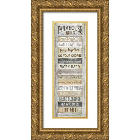 Farmhouse Rules Gold Ornate Wood Framed Art Print with Double Matting by Rae, Marla