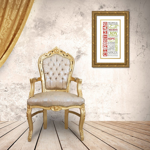 Merry Christmas   Gold Ornate Wood Framed Art Print with Double Matting by Rae, Marla