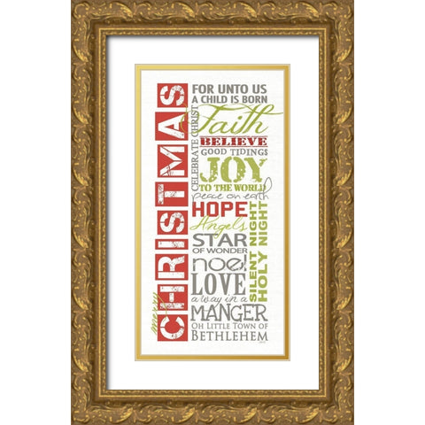 Merry Christmas   Gold Ornate Wood Framed Art Print with Double Matting by Rae, Marla
