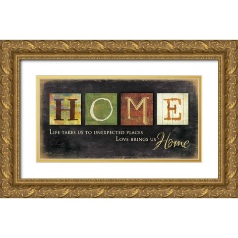 Home - Love Brings Us Gold Ornate Wood Framed Art Print with Double Matting by Rae, Marla
