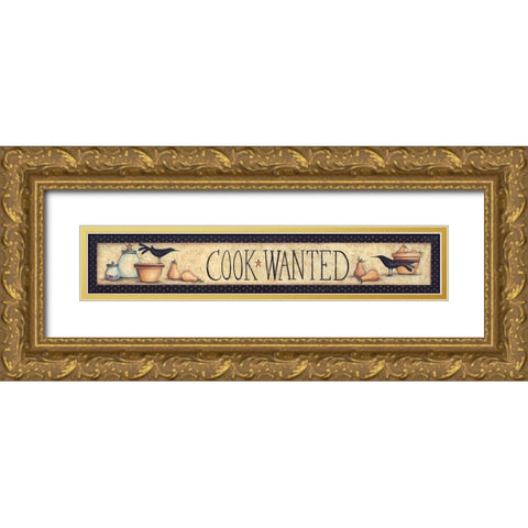 Cook Wanted Gold Ornate Wood Framed Art Print with Double Matting by June, Mary Ann