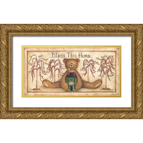 Bless This Home Gold Ornate Wood Framed Art Print with Double Matting by June, Mary Ann