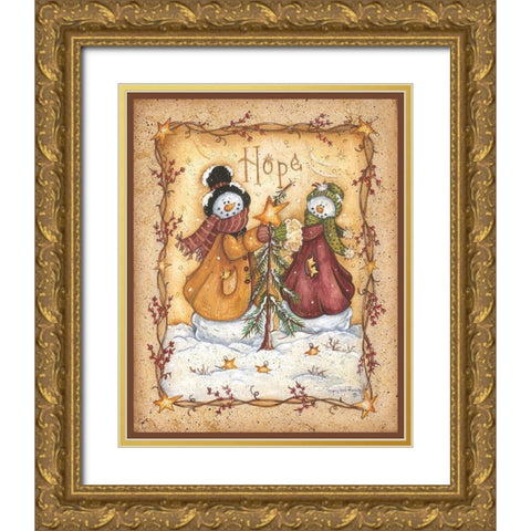 Snow Folk Hope Gold Ornate Wood Framed Art Print with Double Matting by June, Mary Ann
