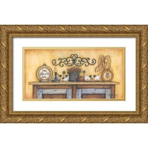 Come Gather at Our Table Gold Ornate Wood Framed Art Print with Double Matting by June, Mary Ann