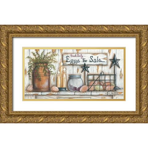 Eggs for Sale Gold Ornate Wood Framed Art Print with Double Matting by June, Mary Ann