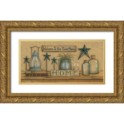 Welcome to Our Farm House Gold Ornate Wood Framed Art Print with Double Matting by June, Mary Ann