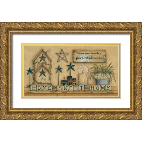 Home Sweet Home Gold Ornate Wood Framed Art Print with Double Matting by June, Mary Ann
