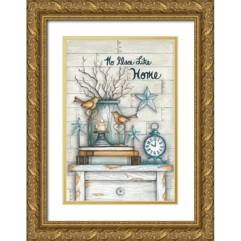 No Place Like Home Gold Ornate Wood Framed Art Print with Double Matting by June, Mary Ann