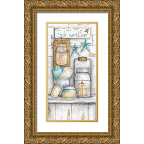 Fresh Towels and Soap Gold Ornate Wood Framed Art Print with Double Matting by June, Mary Ann