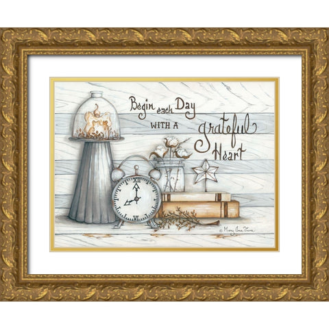 Grateful Heart Gold Ornate Wood Framed Art Print with Double Matting by June, Mary Ann