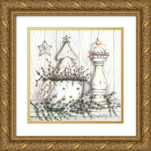 Be Merry and Bright Gold Ornate Wood Framed Art Print with Double Matting by June, Mary Ann