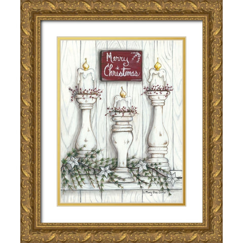 Merry Christmas Gold Ornate Wood Framed Art Print with Double Matting by June, Mary Ann